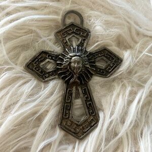 Unique pewter cross pendant. Very large. Has a Native American or Aztec vibe.